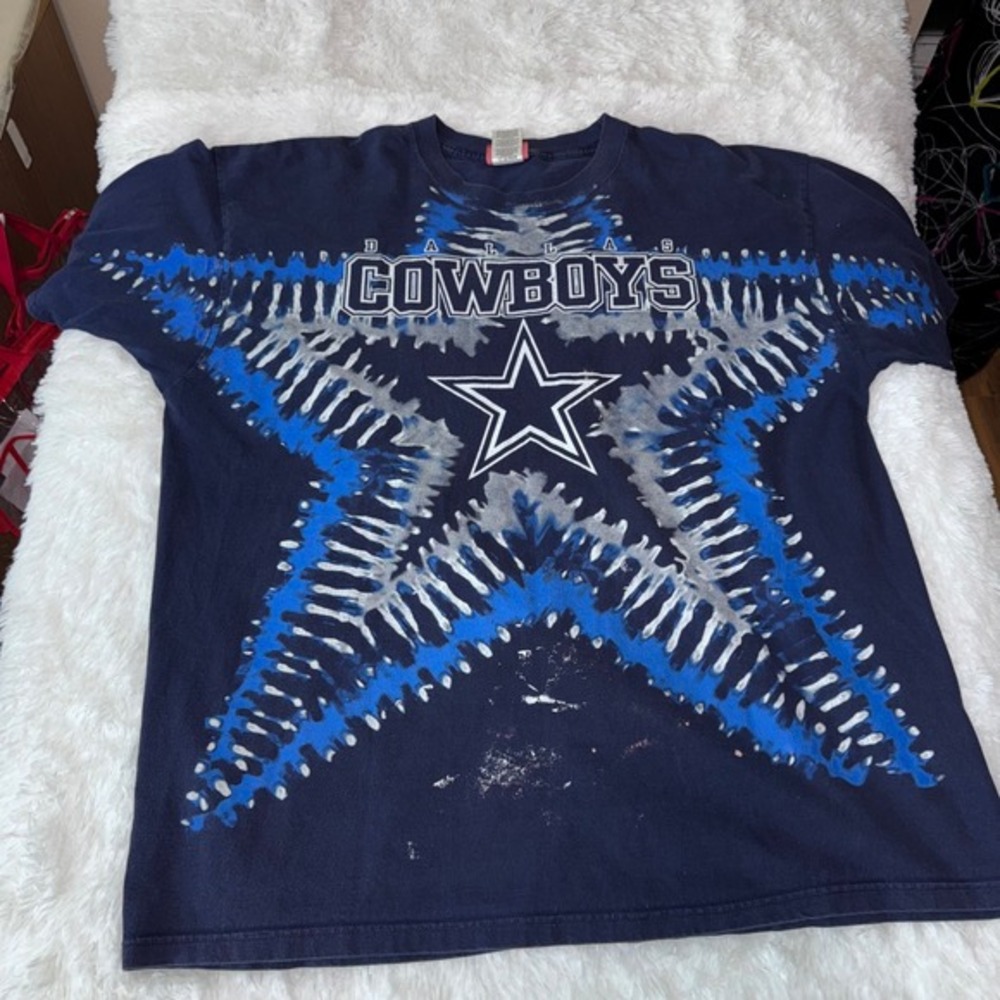 Vintage Reebok Dallas Cowboys T Shirt XL Football Blue Tie Dye NFL